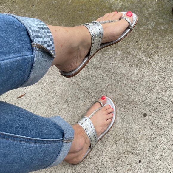 Banana Republic Western Flats Silver Thong Toe Ring Sandals Vintage 90s Size 10 - Picture 9 of 15
